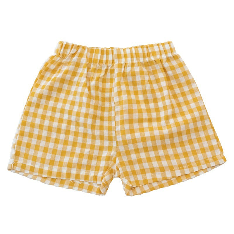 CA23072710夏季沙灘褲外穿百搭格子褲運動褲韓國休閒褲男女童格子短褲