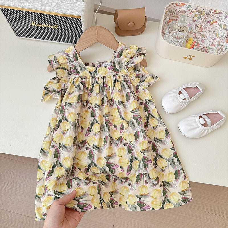 J24022906童裙2024春夏女童純棉飛袖裙兒童韓版沙灘裙度假裙背心裙