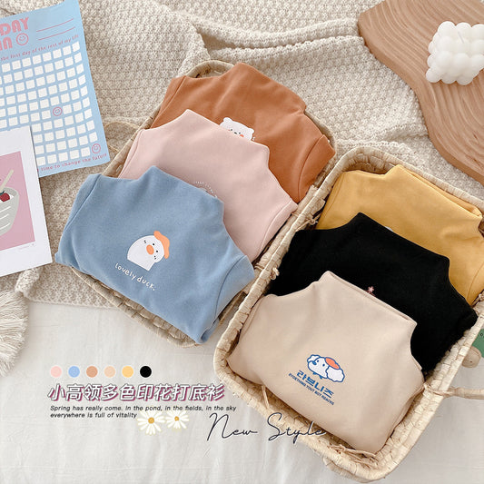 CA24121809兒童保暖德絨打底衫秋冬季裝男女寶寶純色T卹半高領長袖上衣