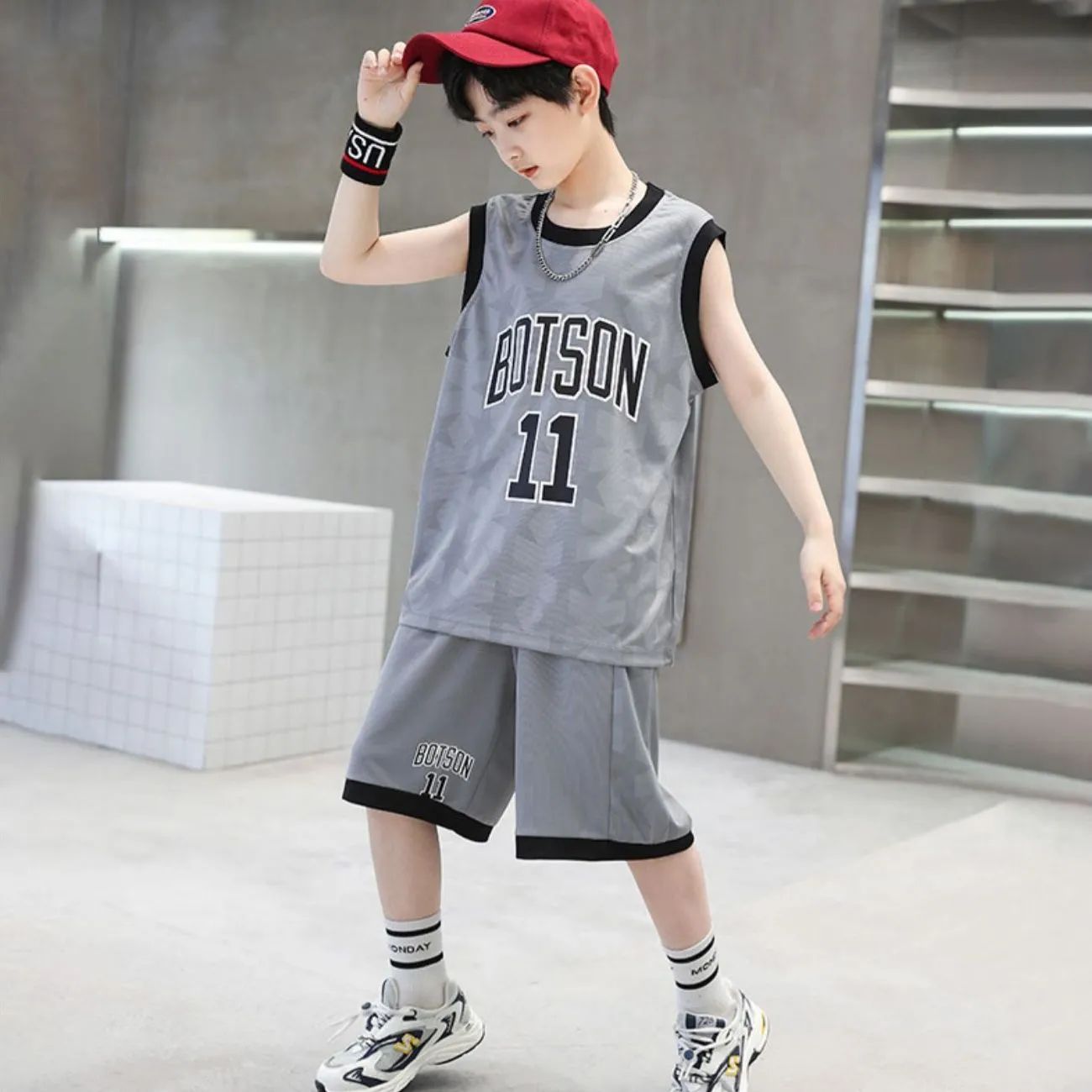 FB23072005男童夏裝套裝籃球服-新款夏季無袖透氣速乾兒童夏款運動兩件套