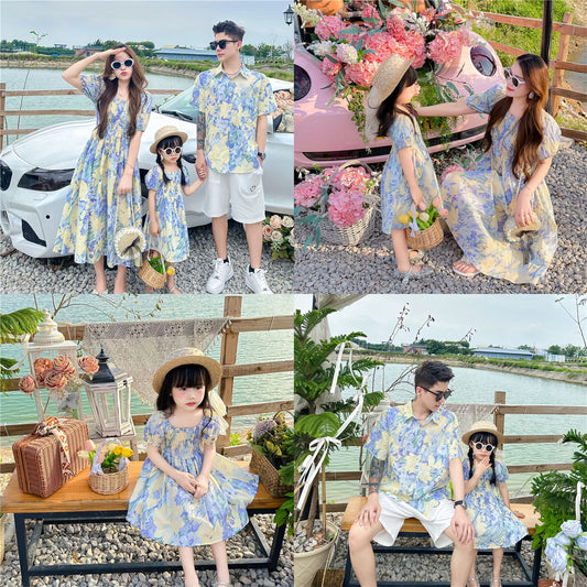 L25041704法式母女洋裝2025夏季新款一家三口親子裝度假風夏裝碎花裙