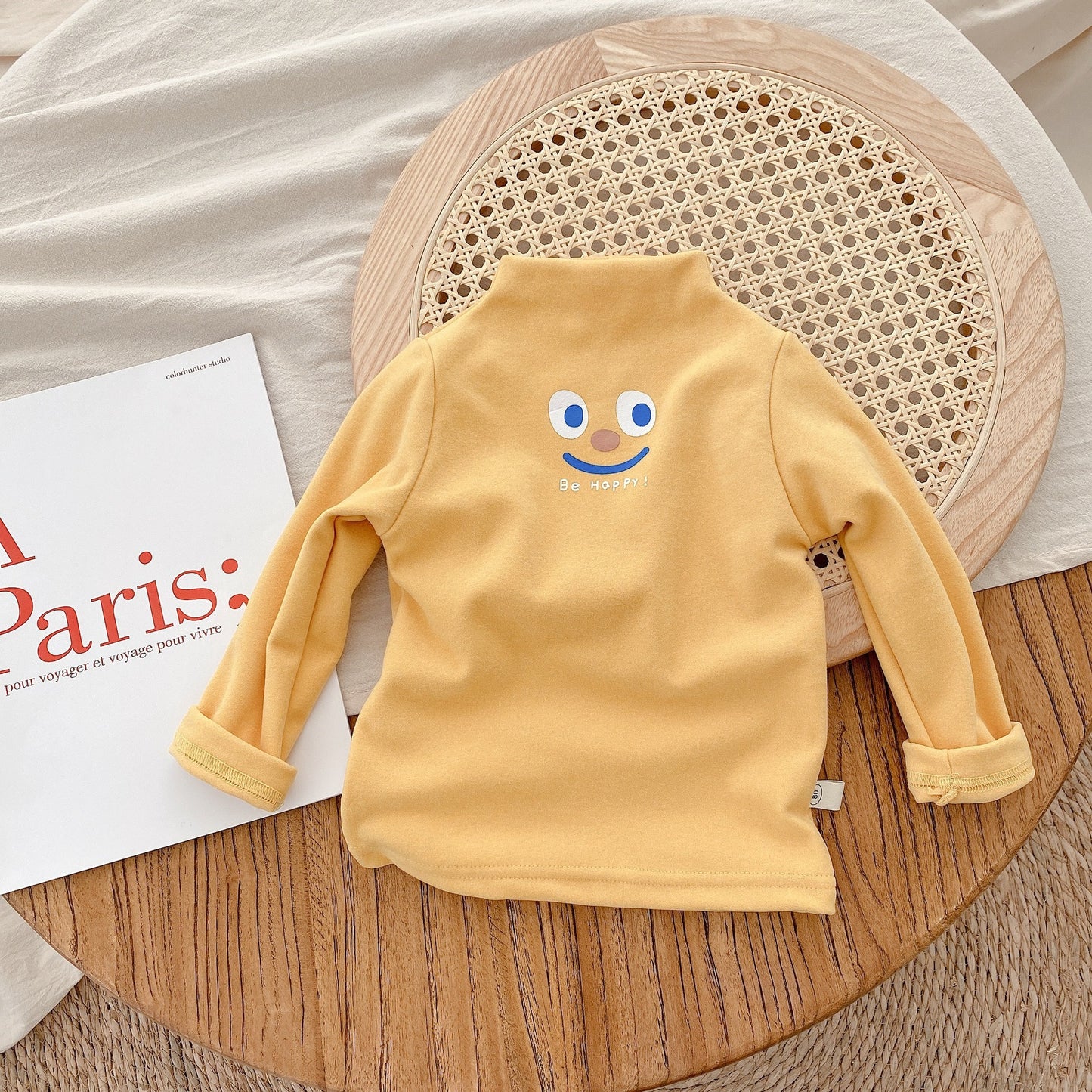 CA24121809兒童保暖德絨打底衫秋冬季裝男女寶寶純色T卹半高領長袖上衣