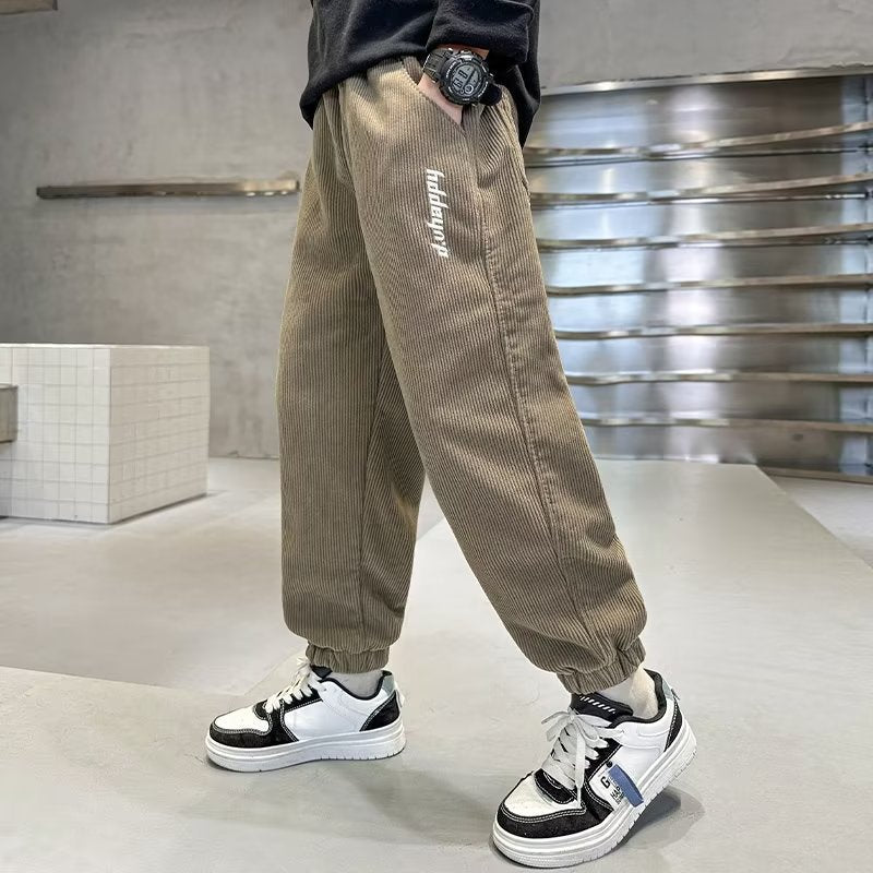 FD24010403男童褲子春秋款兒童運動長褲大童男孩一體絨燈芯加絨休閒