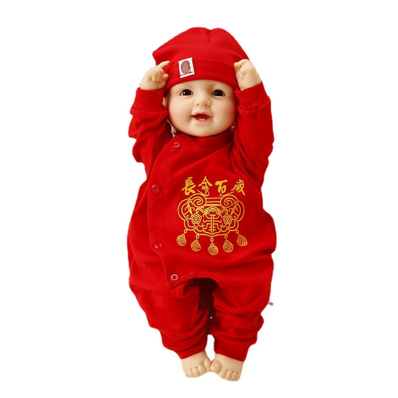Z23121403慶生百天滿月嬰幼兒寶寶紅色喜慶新款潮流時尚0-1歲服飾新年服(9-12天到貨)(尺碼如遇缺貨可再詢問是否己補足)