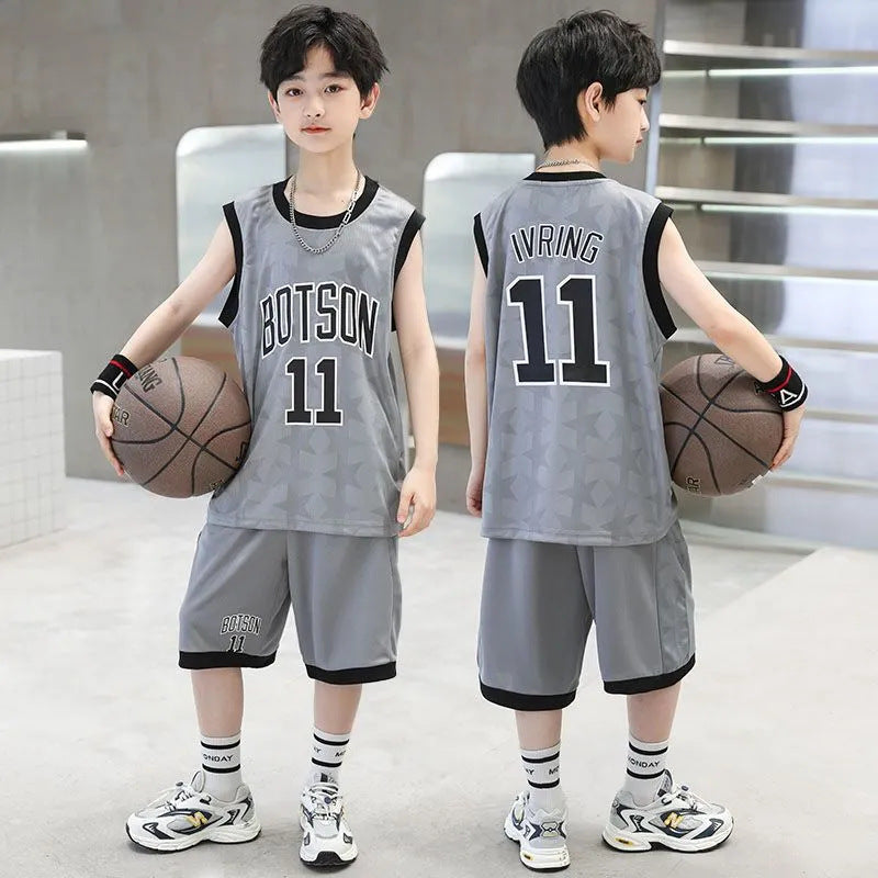 FB23072005男童夏裝套裝籃球服-新款夏季無袖透氣速乾兒童夏款運動兩件套