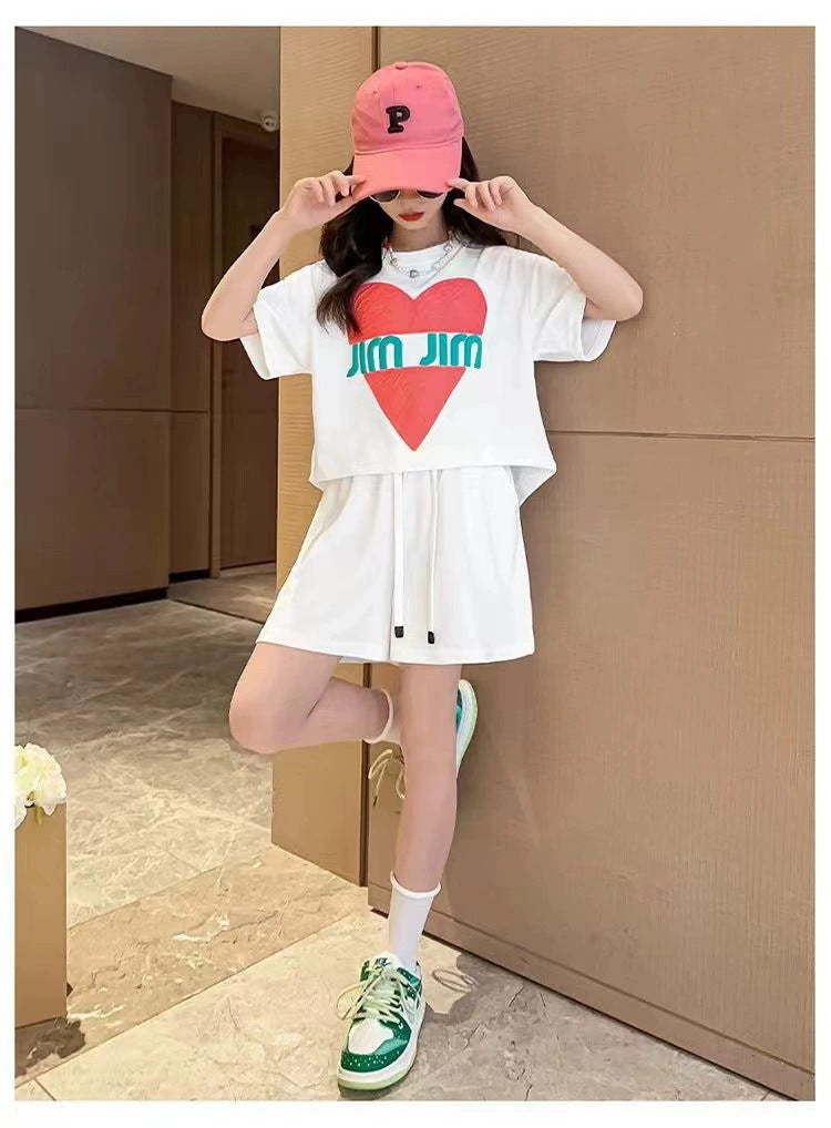 FG25053017網紅女童春秋夏季套裝新款兒童卡通字母短袖女孩休閒褲兩件套裝