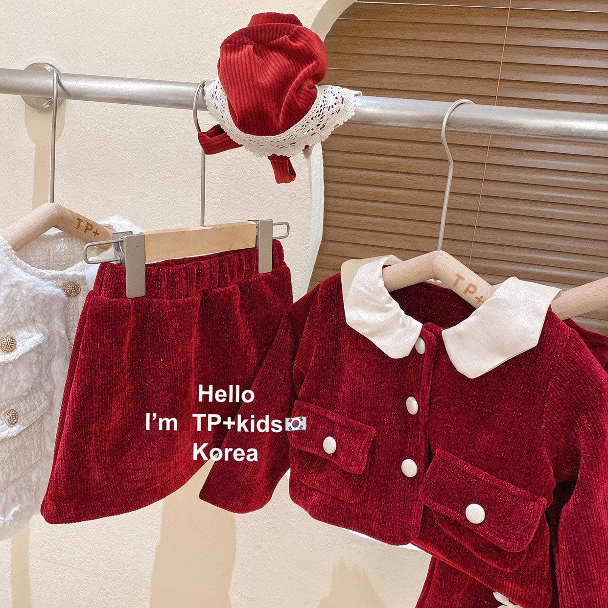 Z24110115款女童拜年服兒童新年服洋氣酒紅色毛衣套裝裙子冬季
