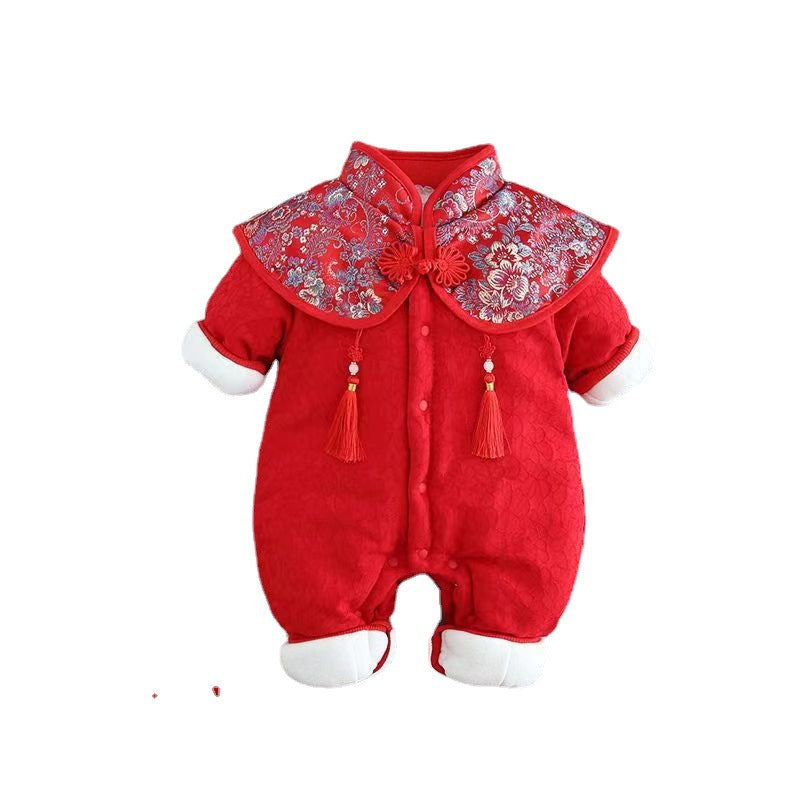 Z23121409新生嬰幼兒衣服秋冬裝冬季加厚拜年服男女寶寶新年裝過年冬連身衣(9-12天到貨)