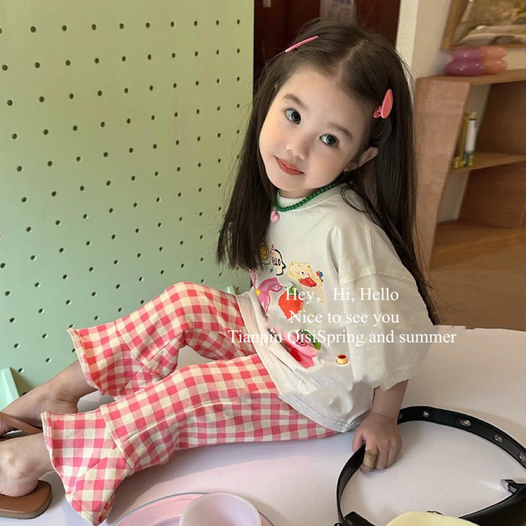 C23042506春夏新款女童卡通印花短袖t恤衫套裝