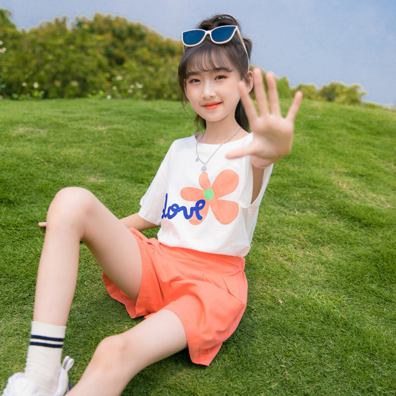 FA23072005女童夏裝套裝2023新款中大童時髦兒童裝女孩網紅短袖夏季