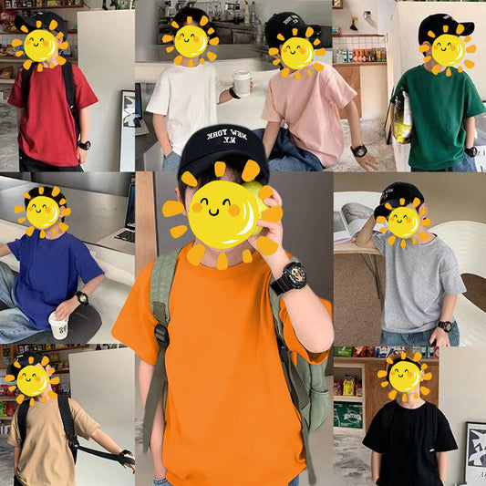 Z25030409含棉純色童裝男女短袖t恤衫夏季幼稚園班服兒童寶寶半袖上衣批發