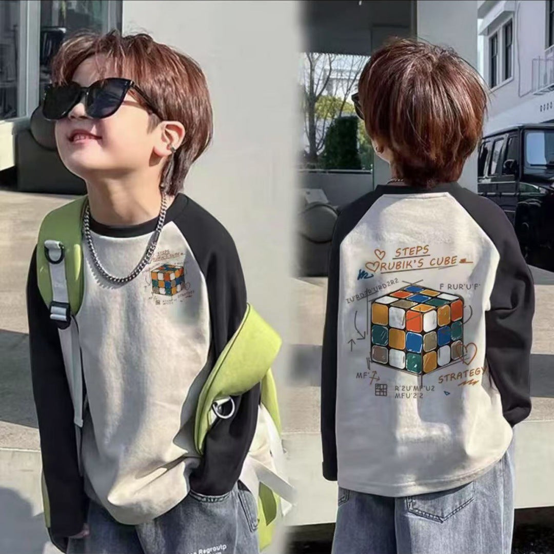 CE25091906男童長袖兒童T恤春秋裝新款大童春秋純棉打底成型帥氣上衣