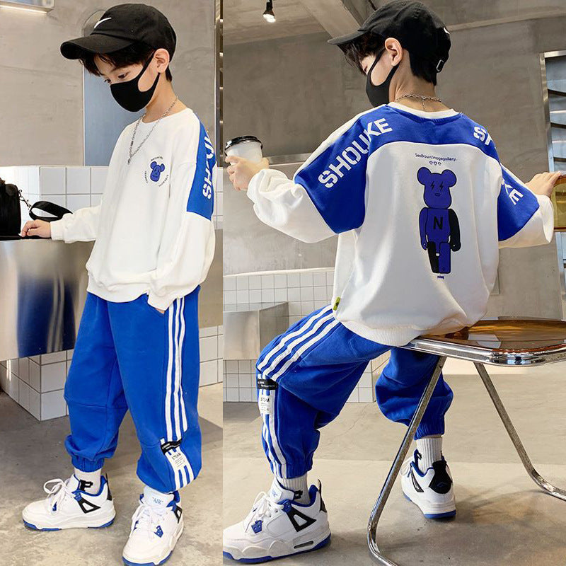 F23090702男童長袖套裝運動兩件套2023新款中大兒童男孩春秋季炸街潮流
