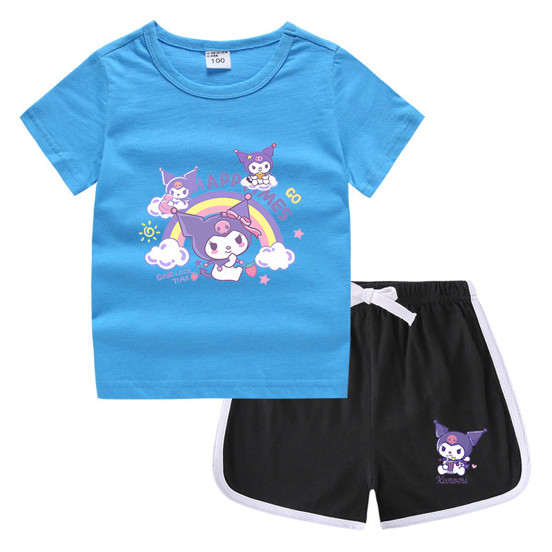 CI26041503夏季女童圓領短袖T恤熱短褲韓版休閒套裝