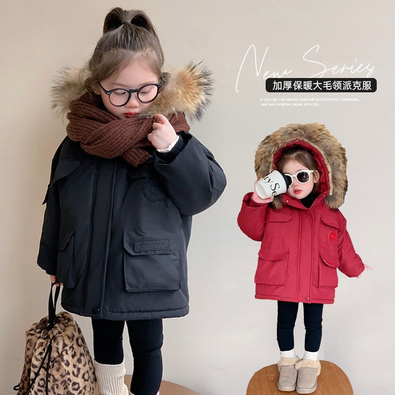 Z25010107兒童冬季棉服2024新款冬裝棉衣女童洋氣加厚加絨保暖派哥倫比亞潮