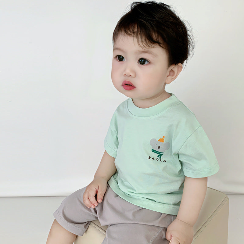 CA25052107寶寶純棉短袖夏季薄款吸汗T恤男女兒童簡約圓領半袖涼快吸汗上衣