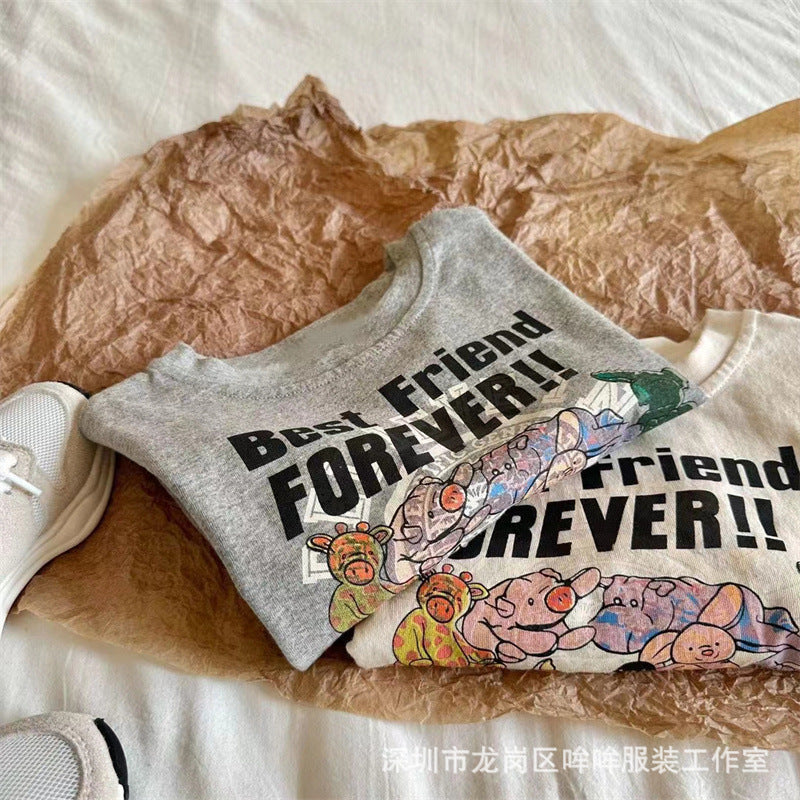 Z25030929爆款!夏季100%純棉吸汗兒童短袖男童女童卡通半袖上衣中小寶T恤