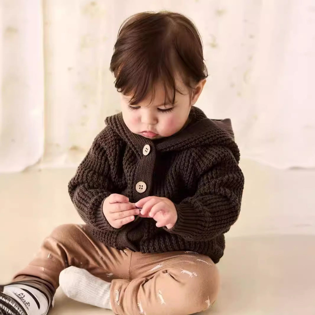 G24110617嬰兒秋裝時尚嬰幼兒針織毛衣連帽裙子洋氣男女寶寶可愛連帽長袖衣服