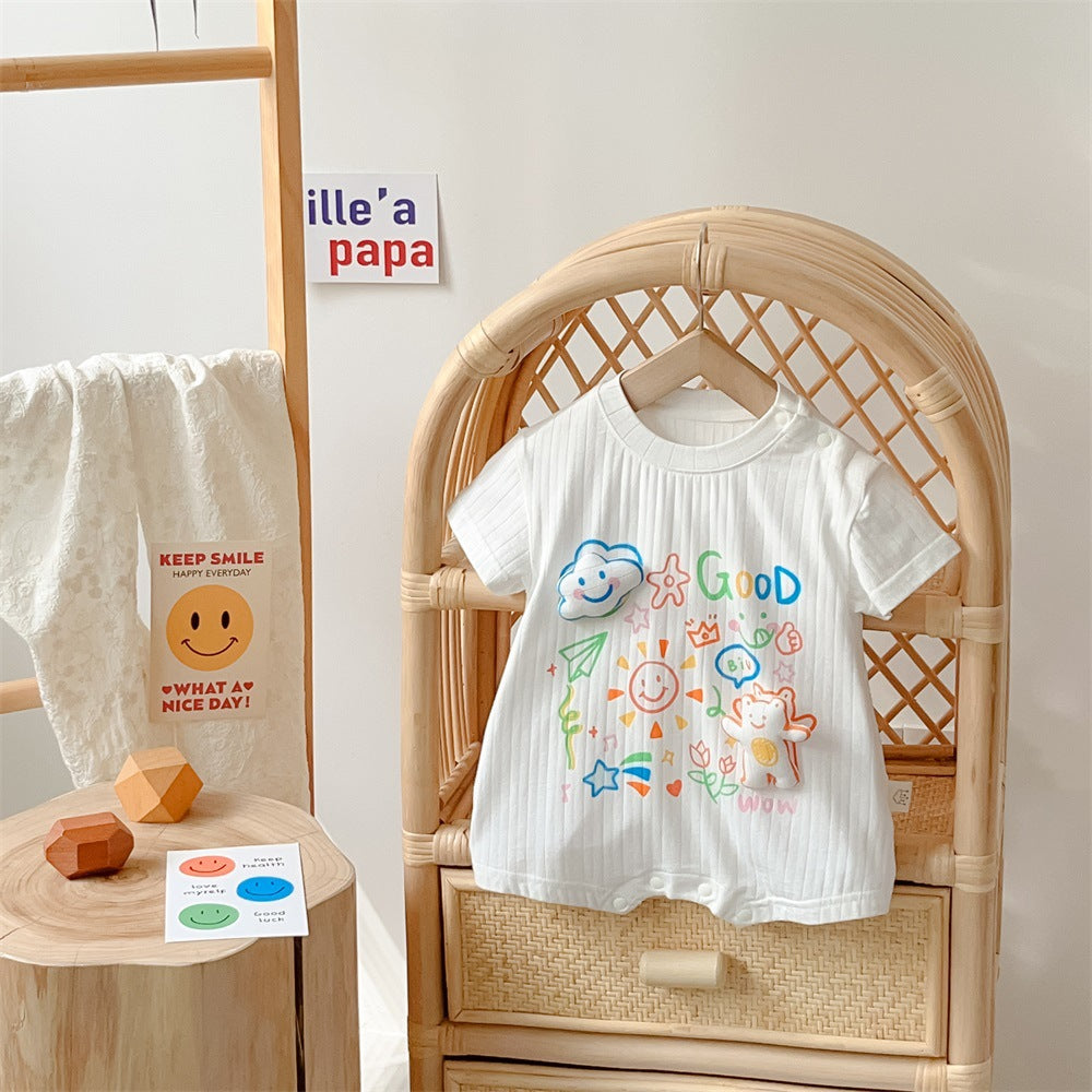 GH25070703夏季薄款新生兒短袖爬服a類童裝韓版嬰幼兒可愛字母連身衣(熱銷商品—庫存不多僅上架批發2周)