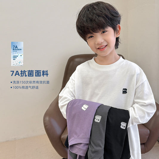 GJ25082706男童T恤長袖春秋新款大童上衣2025秋裝兒童純棉打底衫童裝