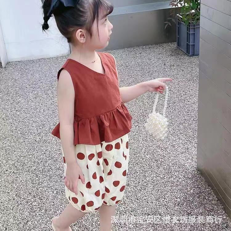 A25072309女童套裝夏季新款小童夏天衣服女寶寶背心防蚊褲兩件套潮
