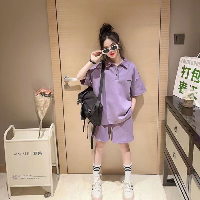 Z25033106女童夏裝套裝兒童洋氣時髦夏季短袖polo衫女大童運動夏款