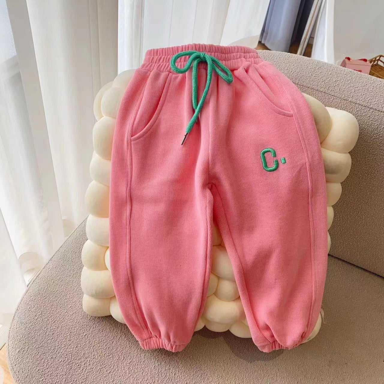 C23083102爆款-春款秋款女童小童百搭大C刺繡休閒運動長褲