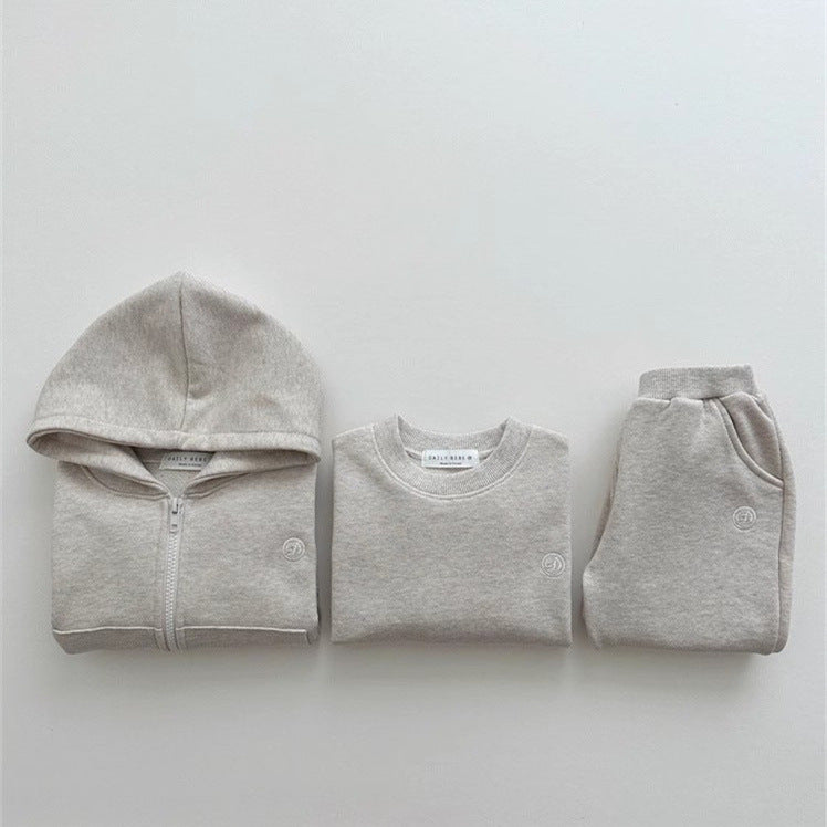 GF25081503  ins韓版男女童寶寶純棉春秋季連帽拉鍊刺繡開襟衫衛衣衛褲兩件套裝