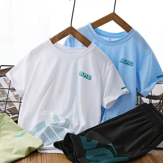 CD25050313兒童短袖球服套裝男童運動服女童速乾透氣短褲中大童寶寶童裝批發