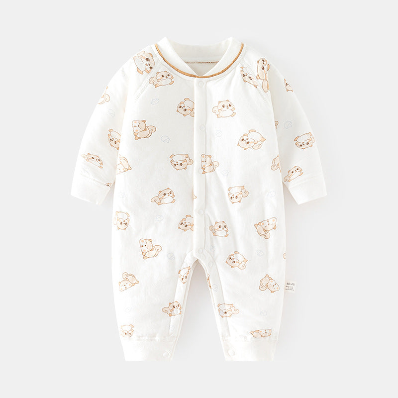 GJ25102122嬰兒夾棉連身衣寶寶保暖冬季無骨哈衣薄棉加厚對門兒童40克爬服