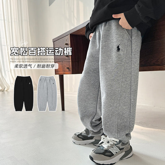 GJ25082717男孩潮牌秋裝運動褲2025春秋新款女童韓版童裝衛褲大童長褲