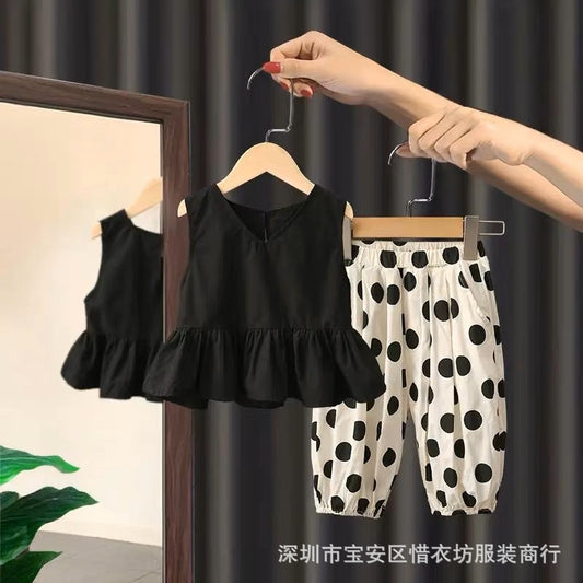 A25072309女童套裝夏季新款小童夏天衣服女寶寶背心防蚊褲兩件套潮