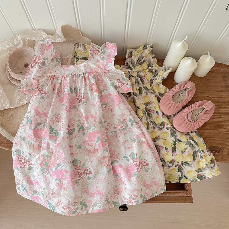 J24022906童裙2024春夏女童純棉飛袖裙兒童韓版沙灘裙度假裙背心裙