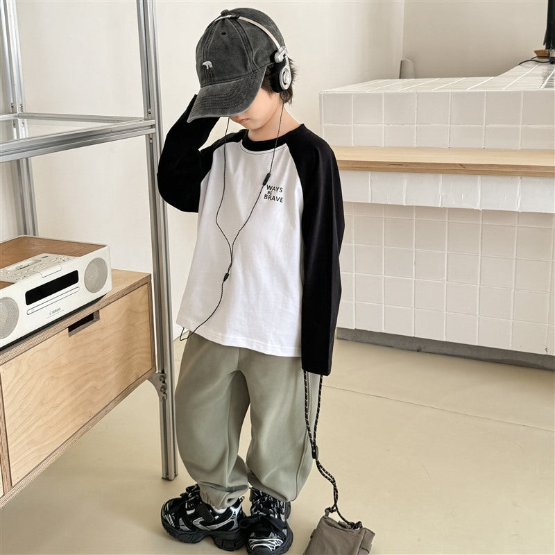 GJ25082723男童春秋新款童裝長袖T卹兒童韓版純棉秋裝衣服插肩袖