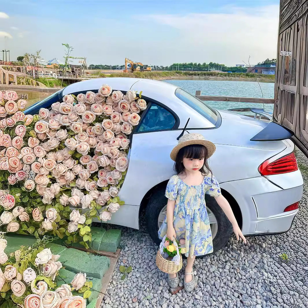 L25041704法式母女洋裝2025夏季新款一家三口親子裝度假風夏裝碎花裙