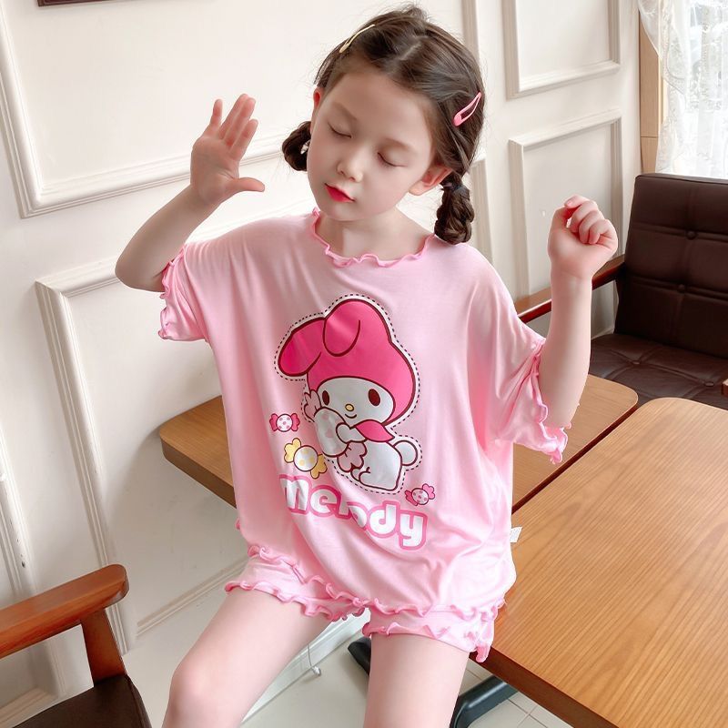 Z25030916兒童睡衣女孩夏季薄款冰絲網紅庫洛米女孩短袖短褲家居服空調服潮