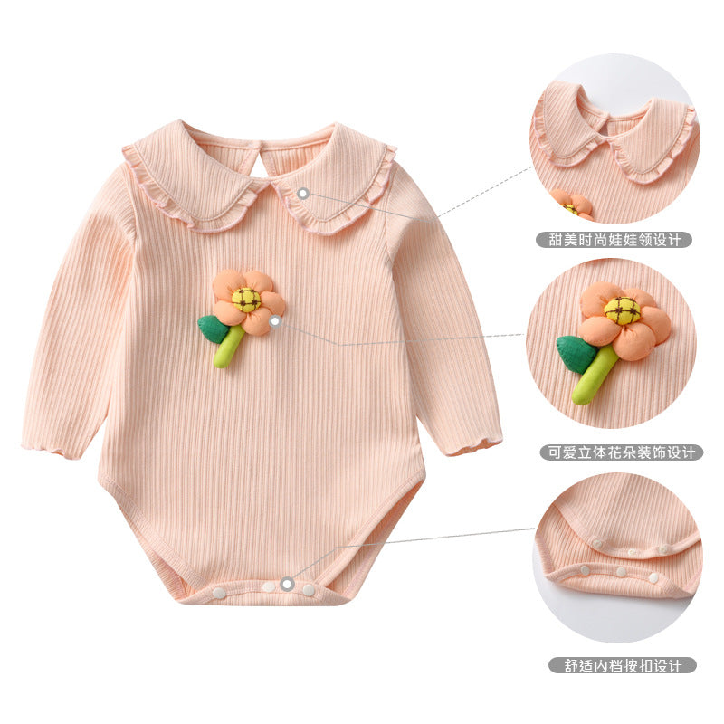 GC23101215嬰兒包屁衣秋款新品長袖女寶寶連身衣純棉花朵爬服超萌新生兒衣服