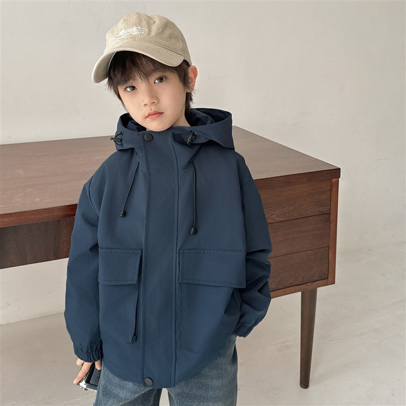 GJ25082703秋季新款男童連帽衝鋒衣軟殼外套兒童戶外秋裝衣服露營