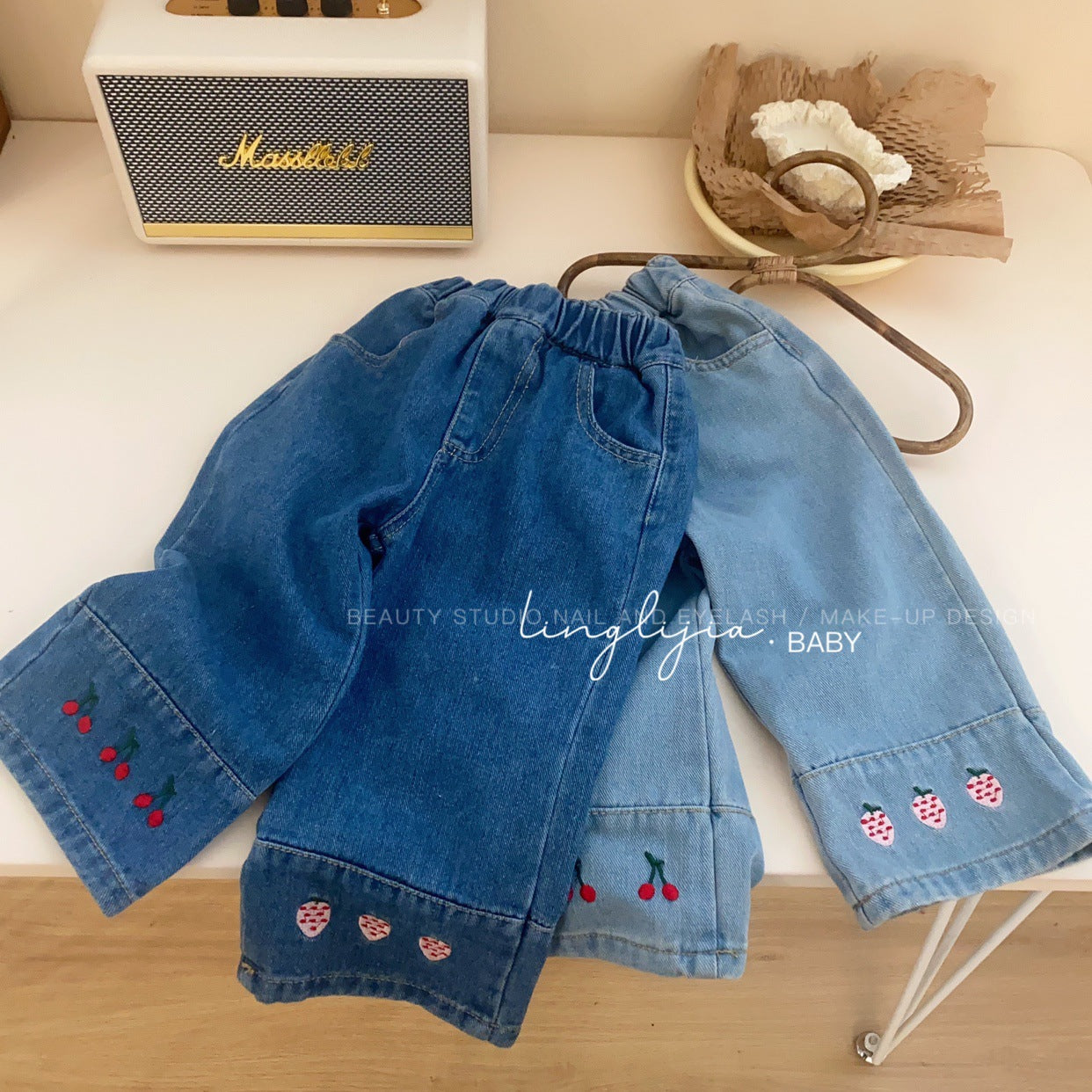 C23083119女童春款牛仔褲春秋季女童韓版刺繡寬鬆牛仔褲寶寶春秋休閒褲