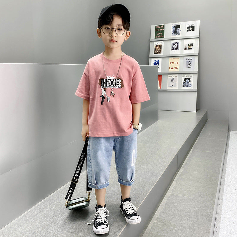 F23050206男童夏裝套裝2023新款夏季短袖兩件套衣服帥氣韓版潮-中大童