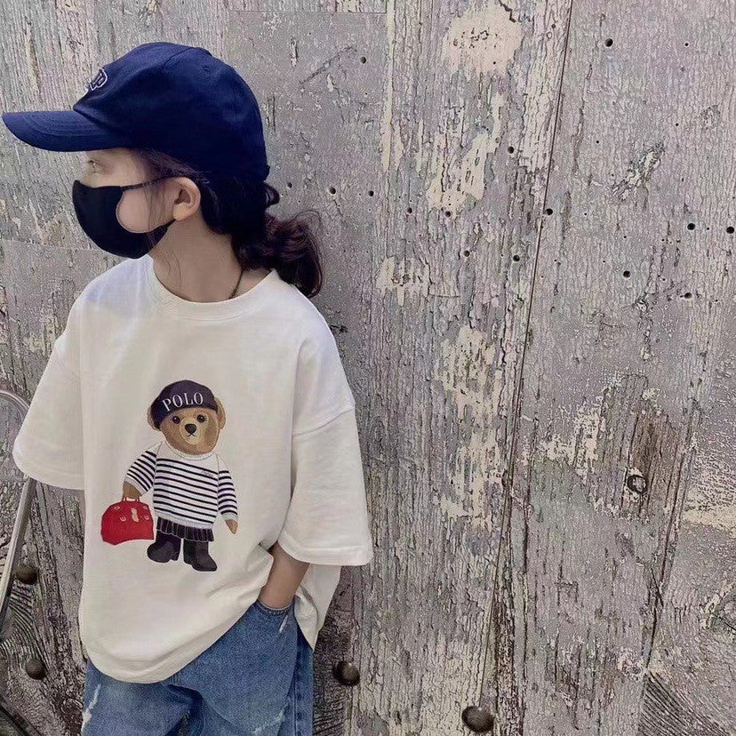 Z25030425多款選配 棉質休閒兒童t恤夏季女童白色短袖打底衫中大童上衣童裝