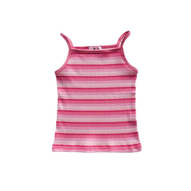 J24022908跨國女童吊帶衫外貿色夏裝女寶無袖上衣卡通刺繡修身彈性休閒背心