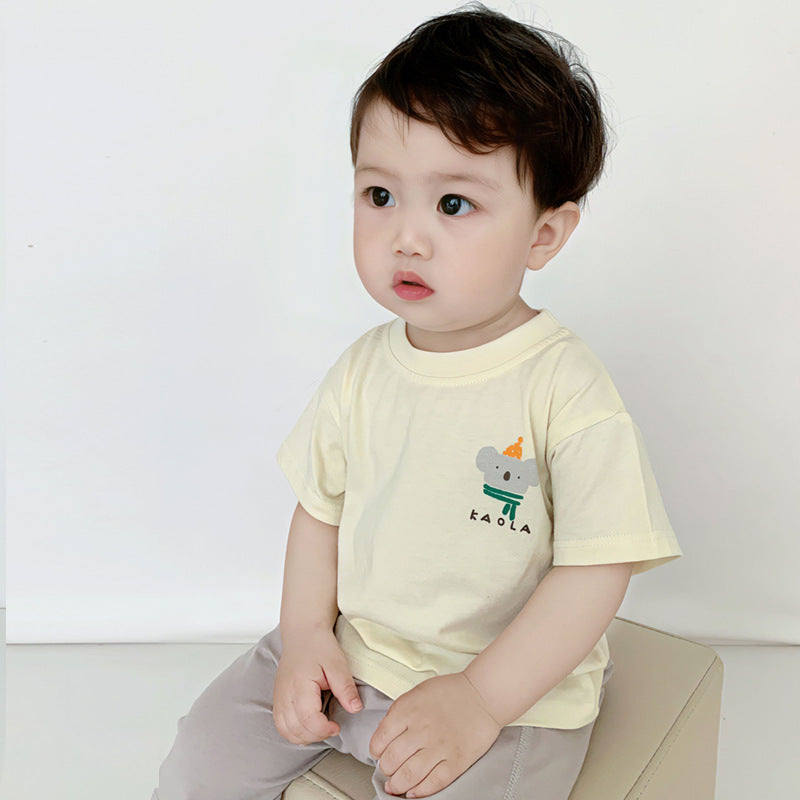 CA25052107寶寶純棉短袖夏季薄款吸汗T恤男女兒童簡約圓領半袖涼快吸汗上衣