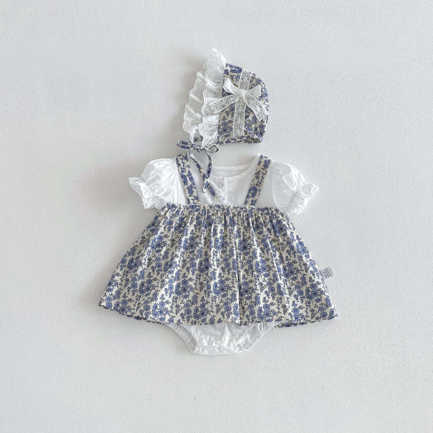G26061001 2026款夏季青少年碎花側腰蝴蝶結嬰幼兒哈衣女寶寶無袖薄款爬服韓版