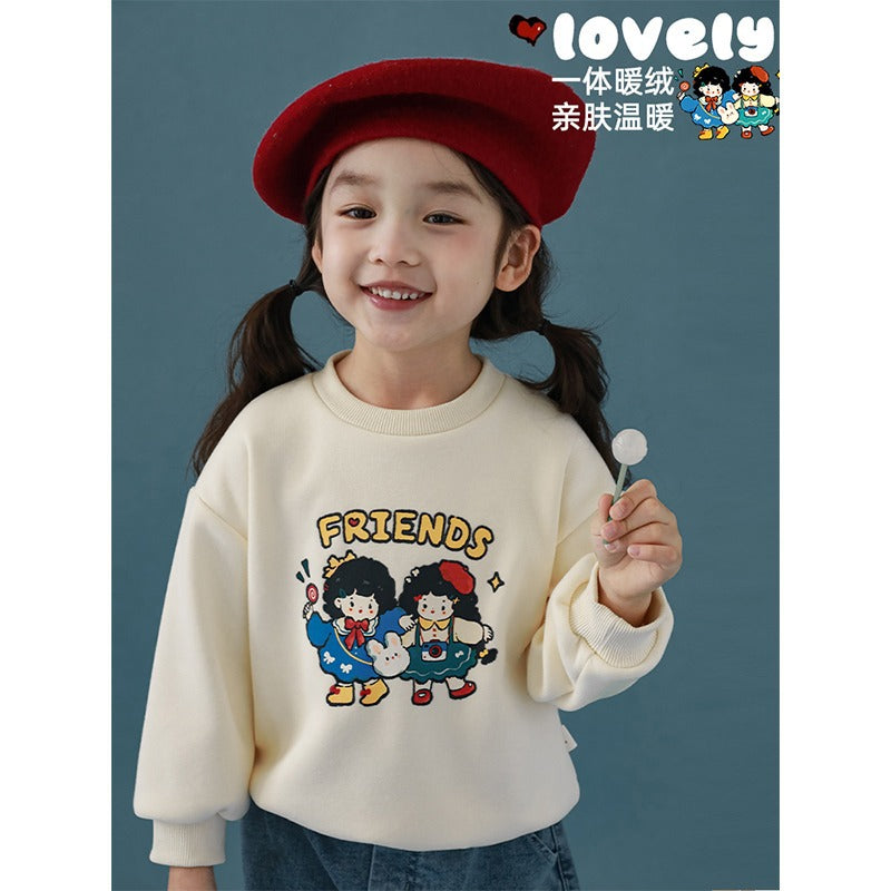 CA24011816秋冬季女童加絨衛衣a類幼兒園百搭兒童上衣可愛新年服裝寶寶外套