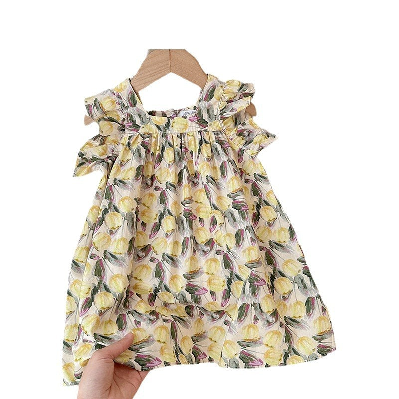 J24022906童裙2024春夏女童純棉飛袖裙兒童韓版沙灘裙度假裙背心裙