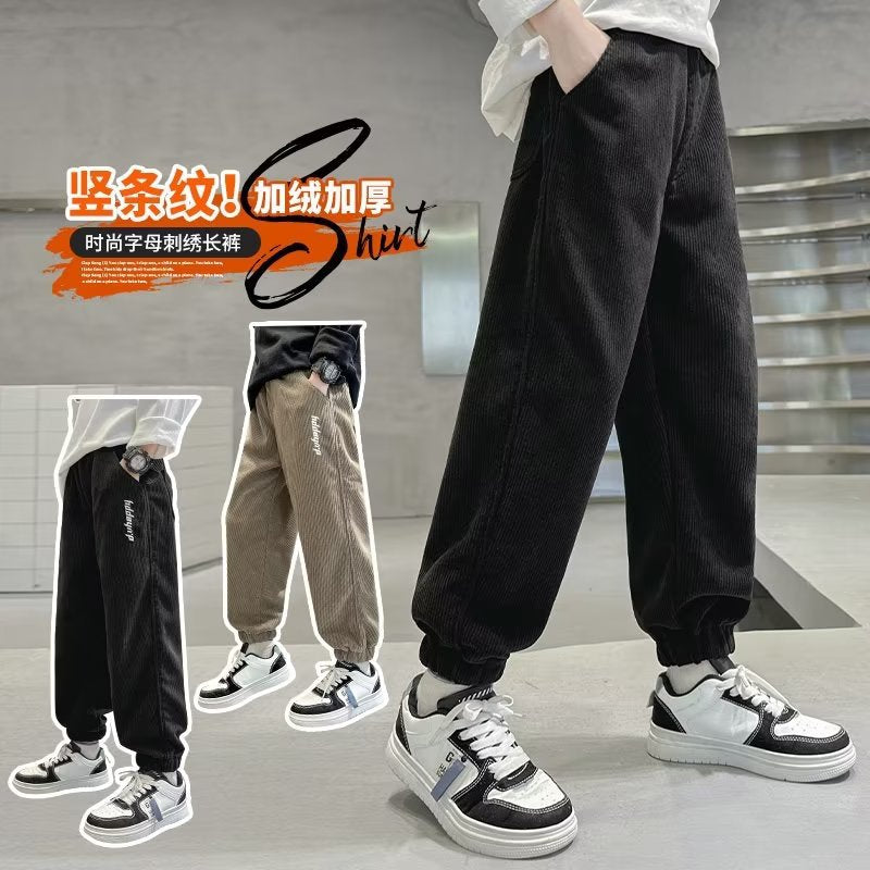 FD24010403男童褲子春秋款兒童運動長褲大童男孩一體絨燈芯加絨休閒