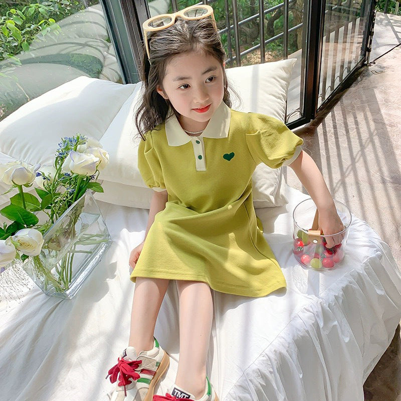 CD25050301女童公主洋裝夏季女孩洋氣洋裝POLO純色洋裝新款韓版A字裙短袖