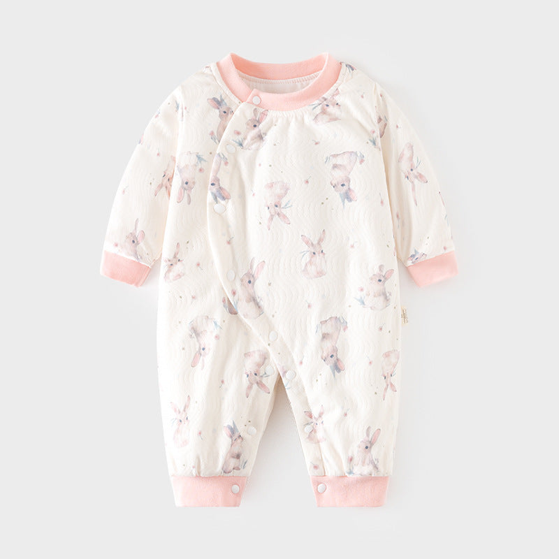 GJ25102119嬰兒加棉連身衣寶寶50克夾棉秋冬無骨哈衣薄棉加厚偏襟爬服兒童