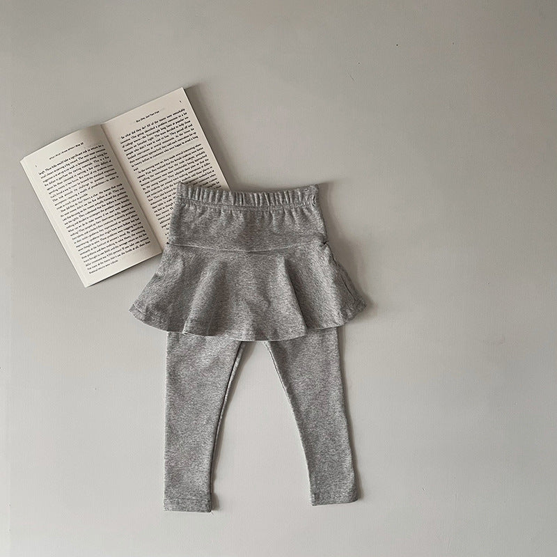 J23113013春秋新款韓版女童褲裙 女寶寶純色長褲子純棉童褲休閒長裙褲